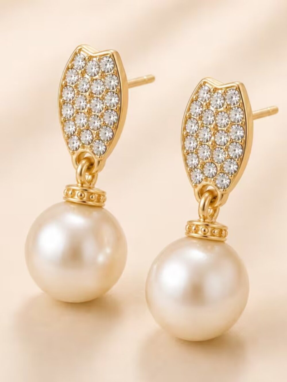 14K Gold Womens 2ct Diamond Hanging Drop Champagne Pearl Earrings Ladies Jewelry